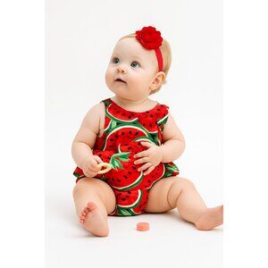 Baby Girl's Watermelon Print Romper with Headband – NWT – 12-24 Months